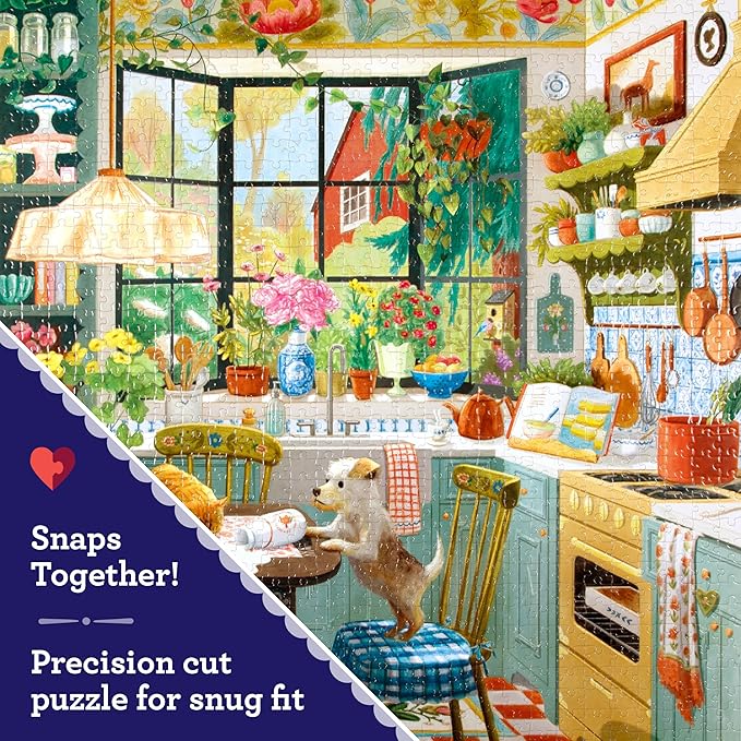 eeBoo 1000 Piece Puzzle - Springtime Kitchen Jigsaw Puzzle for Adults, Square 23" x 23" Made with Recycled Board & Vegetable-Based Ink