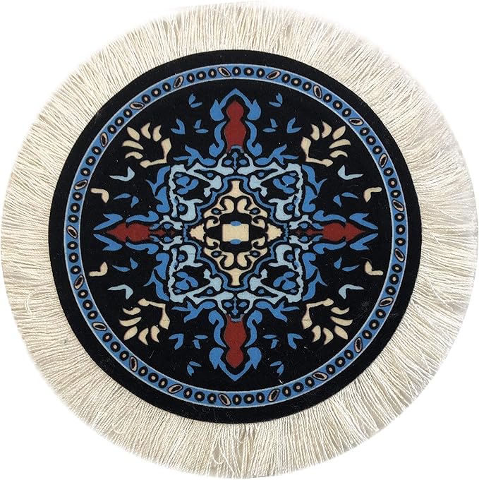 Set of 4 Round Dollhouse Rugs – Miniature Carpet Accessories for Doll Houses, 5 Inch Diameter Floor Décor, Oriental Style