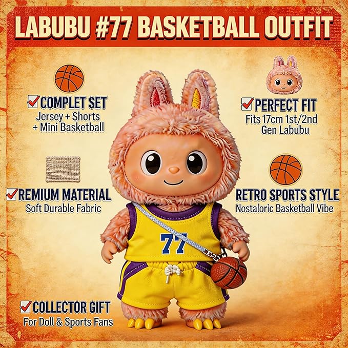 Sports-Themed Basketball 3-Piece Set,is Suitable for a 17cm Dolls, Dolls Clothing Accessories (NO.77)【 Key Point 】 ：Only Clothes, no Dolls.
