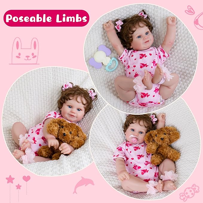 EKOKIZ Lifelike Reborn Baby Dolls Girl, 20-Inch Realistic Baby Doll with Hair Baby Doll That Looks Real Cloth Body Newborn Girl with Complete Accessories for Kids 3+, Lovely& Pretty Girls