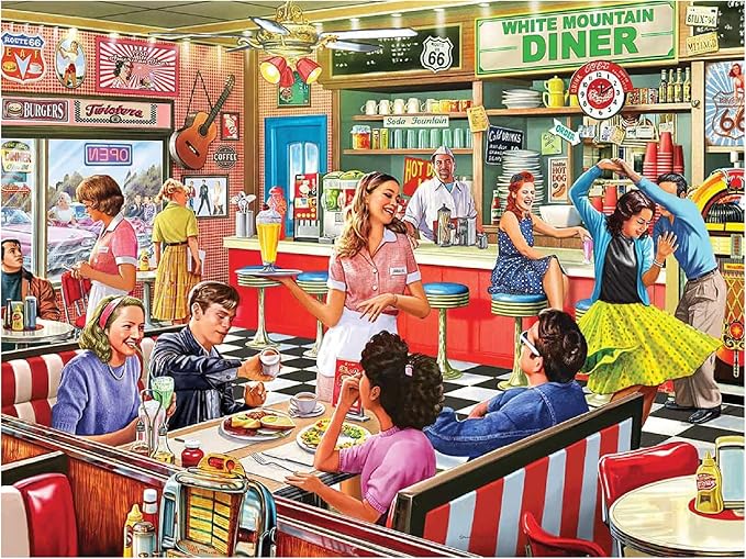 White Mountain 1000 Piece Jigsaw Puzzle 1950s Retro Cafe Puzzles with Large Pieces for Adults and Family 24"x30" – American Diner