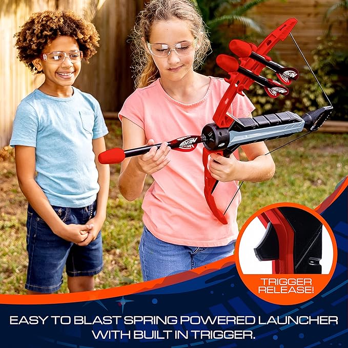 NERF Rip Rocket Kids Toy Bow + Arrow Set - Rip Rocket Blaster Soft Foam Bow + Arrow Set - Indoor + Outdoor Play - Plastic Bow and (4) Foam Tip Arrows - Air Powered