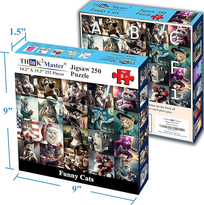 Think2Master Funny Cats 250 Pieces Jigsaw Puzzle Featuring Kittens and Cats. Great Gift. Large Pieces. Size: 14.2” X 19.3”