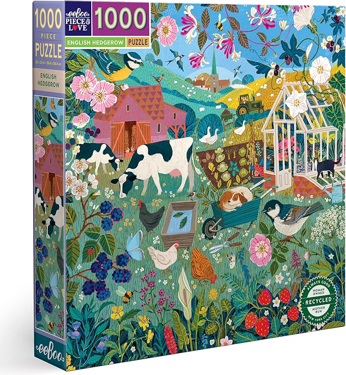 eeBoo 1000 Piece Puzzle - English Cottage Hedgerows Jigsaw Puzzle for Adults, Square 23" x 23" Made with Recycled Board & Vegetable-Based Ink