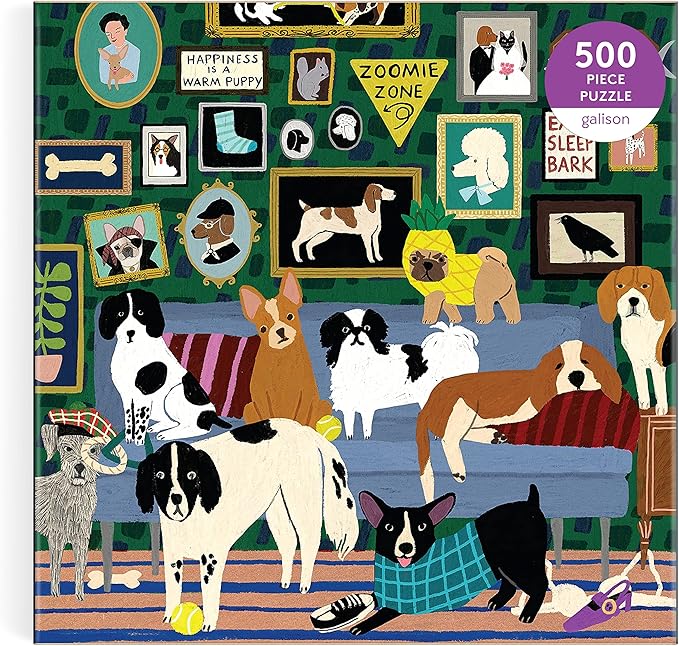 Galison Lounge Dogs – 500 Piece Puzzle Fun and Challenging Activity with Bright and Bold Artwork of Dogs Lounging Around for Adults and Families