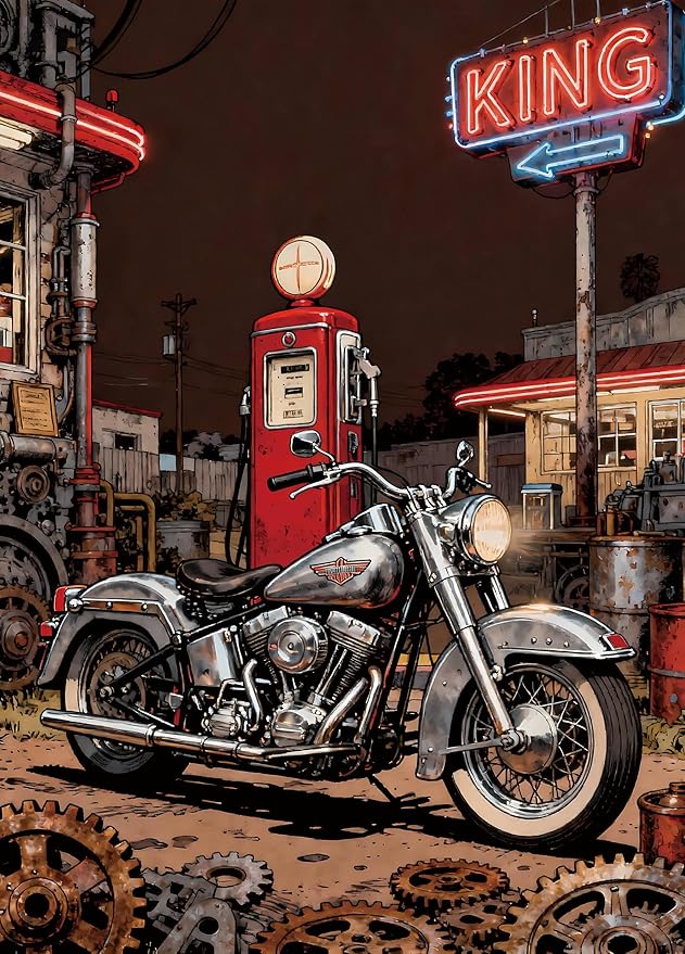 Puzzle for Adults 1000 Pieces, Vintage Motorcycle Retro Gas Station Jigsaw Puzzle Puzzle, Challening Impossible Difficult Hard Fun 1000 Pieces Jigsaw Puzzles for Adults