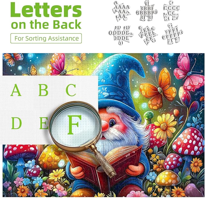 Mushrooms Jigsaw Puzzles 500 Pieces Enchanted Garden Reading Puzzles for Adults 500 Pieces with Gnome Mushrooms Butterflies Magical Fantasy Puzzle for Home Decor, 23 x 15 Inch