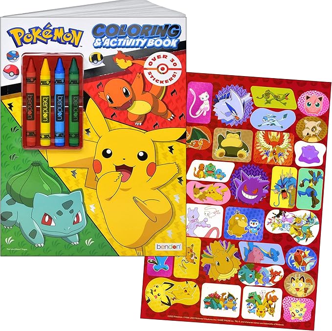 Bendon Pokemon Stickers Activity Set with Pokemon Coloring Book with Stickers, Reward Sticker Set, Craft Door Hanger
