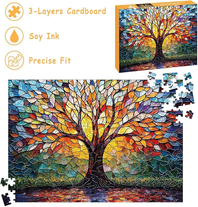 Puzzles for Adults 500 Pieces, Stained Glass Jigsaw Puzzles - Tree of Life, Impossible Tree Puzzle, Finished Size 20.47 * 14.96”, with 1:1 Poster, Letter on The Back