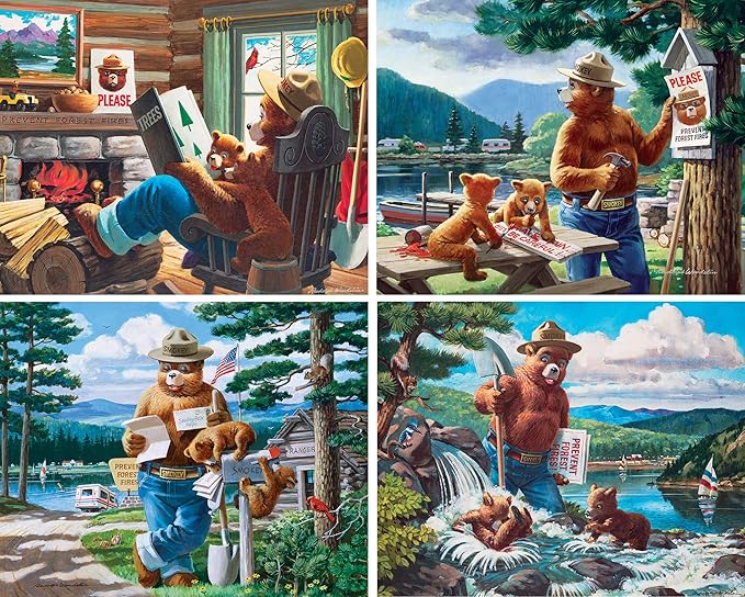 MasterPieces Puzzle Set - 4-Pack 100 Piece Jigsaw Puzzle for Kids - Smokey Bear 4-Pack - 8"x10"