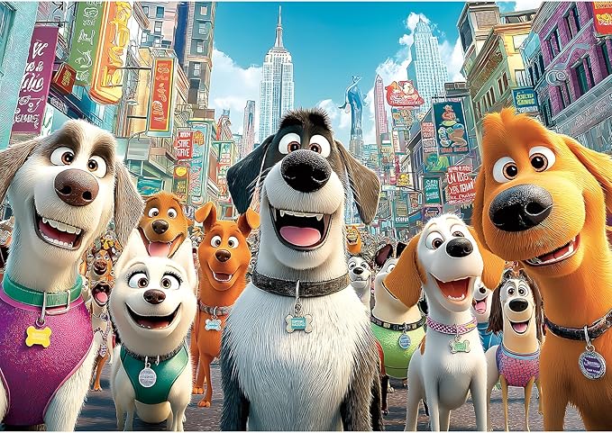 Blueforest 1000 Piece Jigsaw Puzzle for Adults - Joyful City Dog Squad Cartoon Art, 27.5x19.7 Inches Premium Cardboard Puzzles for Relaxation & Home Decor