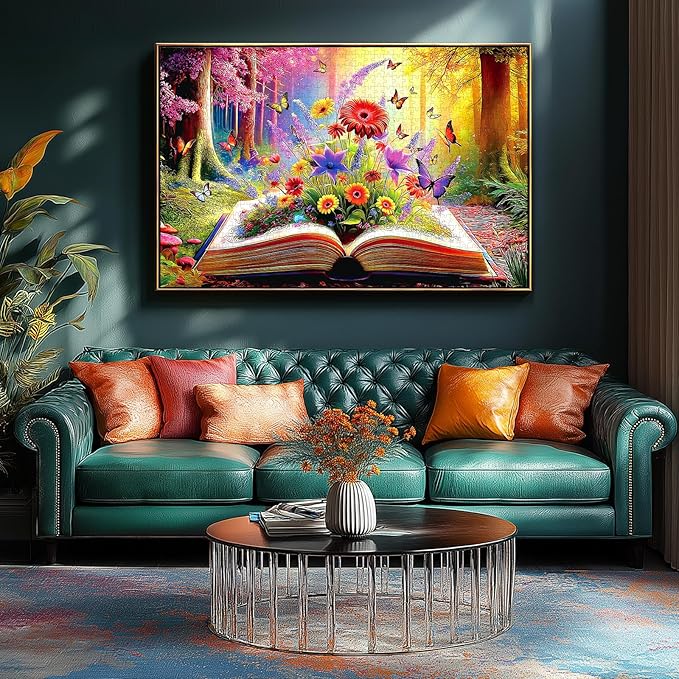 MINIWAN 500 Piece Puzzles for Adults - Enchanted Book Forest Floral Jigsaw Puzzle, 23x15 Inches with Unique Irregular Shaped Pieces for Relaxation & Home Wall Decor
