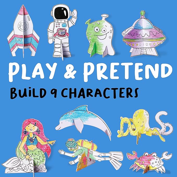 Creativity for Kids Wonder Worlds 3D Coloring Craft Kit 2 Pack: Outer Space and Underwater Voyage - Gifts for Boys and Girls (Ages 5+)