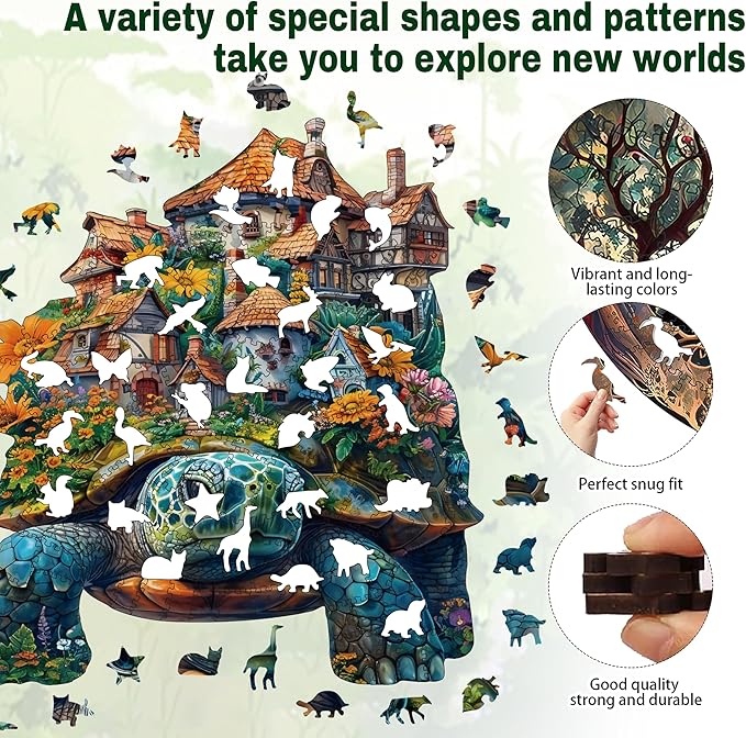 Wooden Puzzles for Adults, Turtle Wooden Puzzles 200 Pieces, Irregular Animals Fun Puzzles for Adults