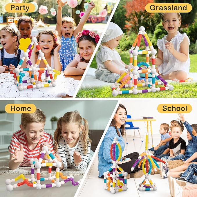 LONEEDY 48PCS Retractable Magnetic Sticks Building Toy Set-Flexible Magnetic Rods & Balls,Educational Building Blocks for 3+Kids (48PCS)