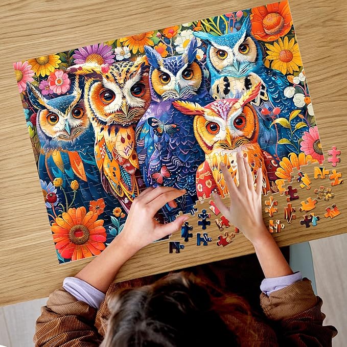 300 Pieces Puzzle for Adults | Colorful Owls Large Piece Puzzle | Recycled Cardboard Jigsaw Puzzles 300 Pieces | Challenging Game Home Decor Birthday Party Gift Toy for Adults Kids Seniors 20.5*15 in