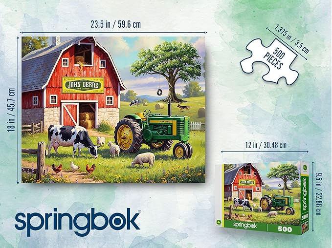 Springbok Country Morning 500 Piece Jigsaw Puzzle for Adults - Poster Now Included - John Deere Tractor - Unique Cut Pieces - Made in USA