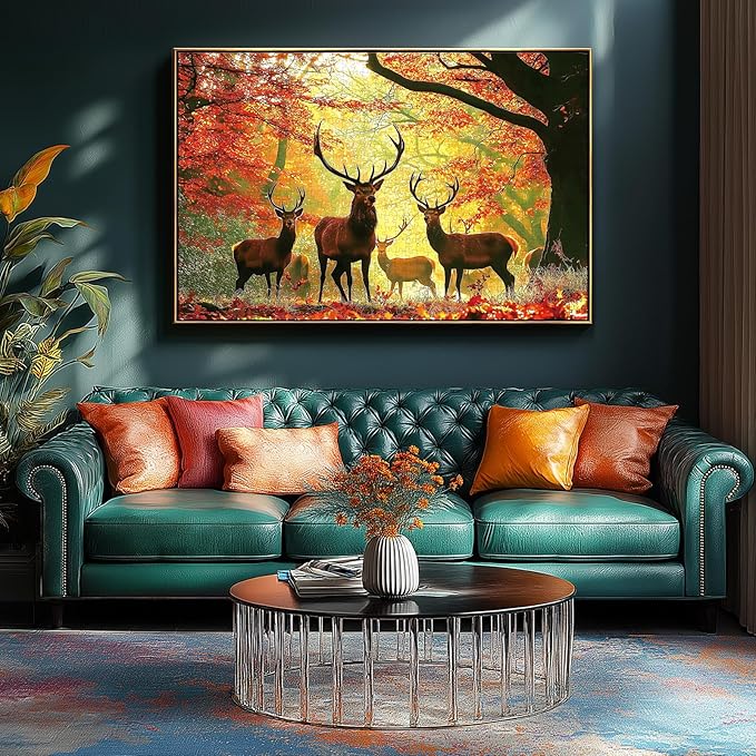 MINIWAN Autumn Fall Forest Red Stags Puzzles for Adults 1000 Pieces, Golden Sunlight Red Maple Deer Jigsaw Puzzle, Gift for Wildlife & Nature Landscape Lovers 27.5x19.7 Inch