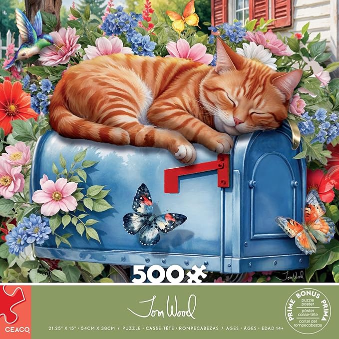 Ceaco - Tom Wood - Cat Nap - 500 Piece Jigsaw Puzzle - Relaxing and Fun Activity for Adults