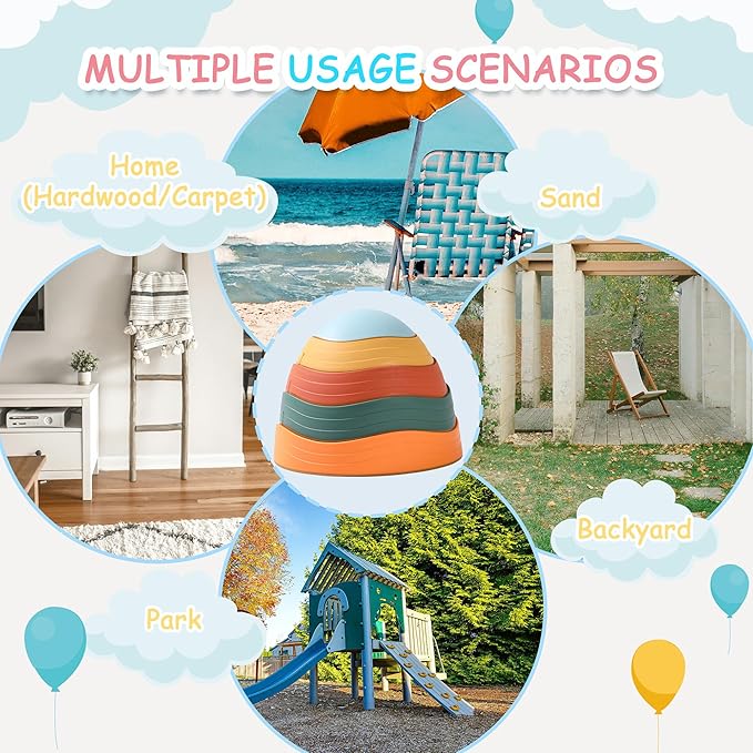 Balance Stepping Stones for Kids 5pcs Non-Slip River Stones Obstacle Course Play Indoor and Outdoor Coordination Game Sensory Toys Toddler Ages 3 4 5 6 7 8+