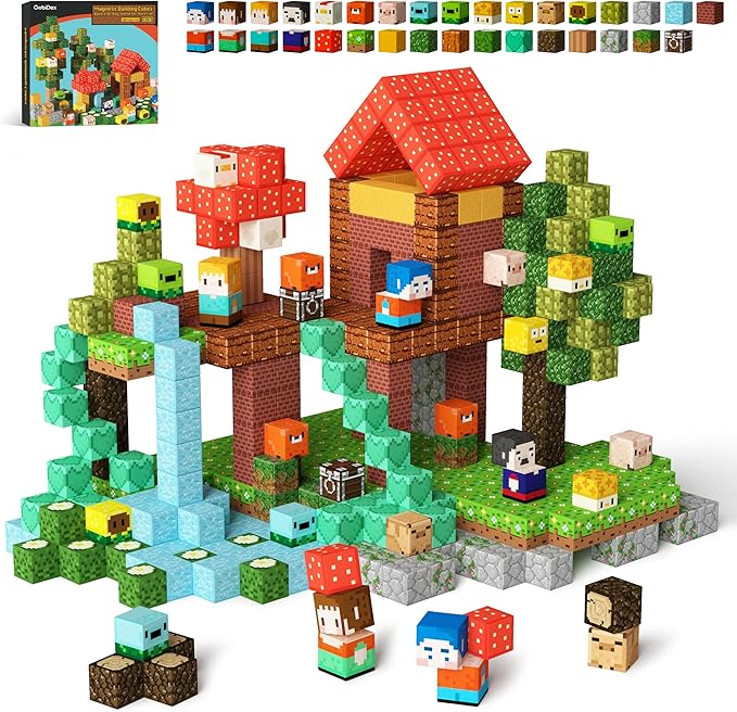 GobiDex 200PCS Magnetic Blocks Village Animal Playset, Sensory Building Pretend Play Toys, STEM Educational Gift for Toddlers