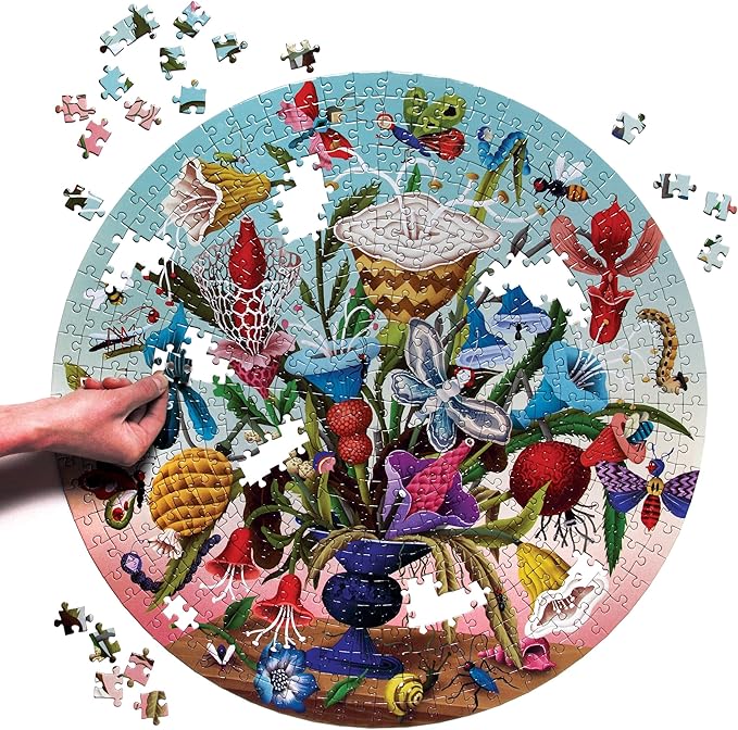 eeBoo 500 Piece Puzzle - Crazy Bug Bouquet Jigsaw Puzzle for Adults, Circular with 23" Diameter Made with Recycled Board & Vegetable-Based Ink