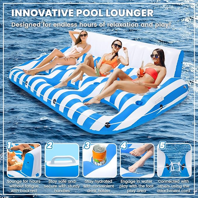 Inflatable Pool Lounger Float for Adults, Large Pool Floats Chair Lounge with Handles and Cup Phone Holder, Water Float Tanning Pool Party Toys for Outdoor, Beach, Swimming Pool, Lake, River