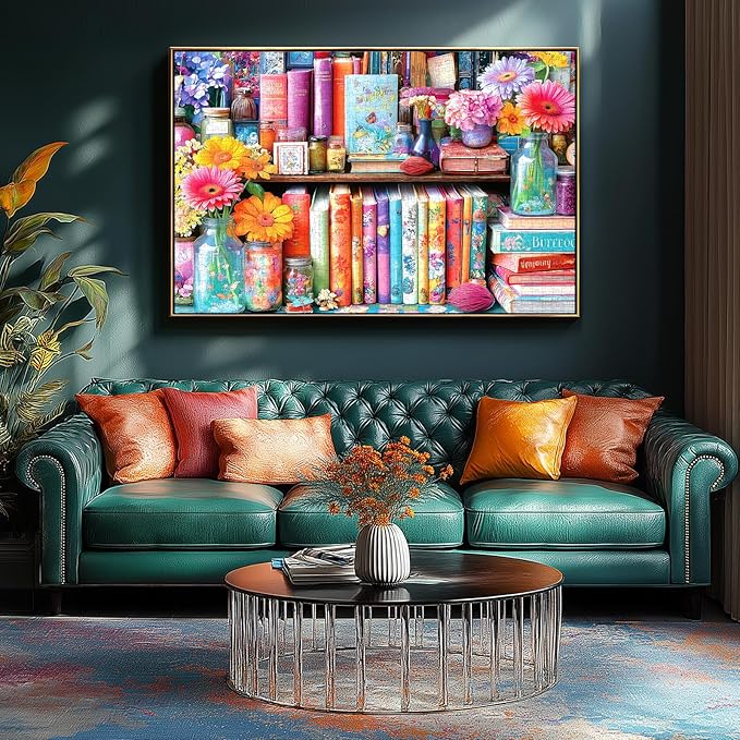 Vibrant Book Nook 1000 Piece Puzzle for Adults, Fun Puzzles for Adults 1000 Pieces with HD Print & Poster, 27.5 * 19.7 in Dust Free, for Gifts Halloween Christmas Family Games Lovers