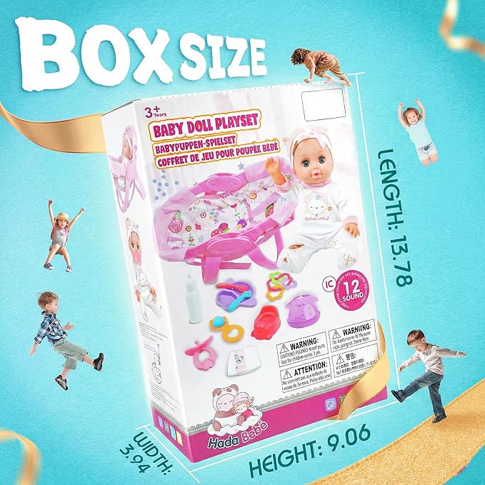 SMILESSKIDDO 14" Baby Doll with Washable Dolls Accessories, Lifelike Soft Babydoll Pretend Play Includes Carrier Bassinet Bed, Doll Clothes, Feeding Set, Gift Idea for Girls 1 2 3+ Year Old