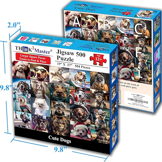 Think2Master Cute Dogs 500 Pieces Jigsaw Puzzle Featuring Very Large Pieces and Cute Puppies. for Adults, Seniors 13+ Size: 26.8” x 18.9”