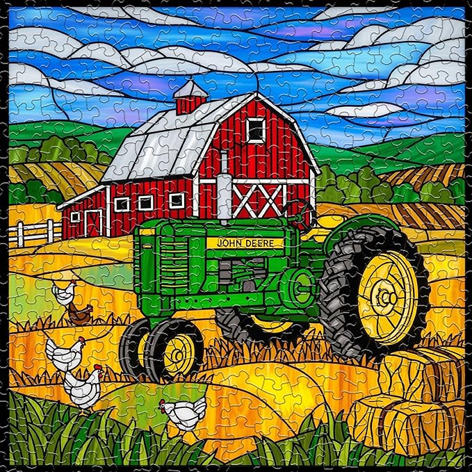 Springbok Stained Glass Farm 500 Piece Jigsaw Puzzle for Adults & Family - Colorful Farm Animals Art, Stained Glass Style Scene - Unique Cut Pieces - Made in USA