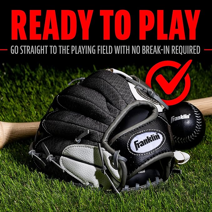 Franklin Sports Kids Baseball Glove + Foam Ball Sets - Meshtek Youth Teeball Gloves for Kids + Toddlers - Left + Right Hand Throw - 9.5" Inch