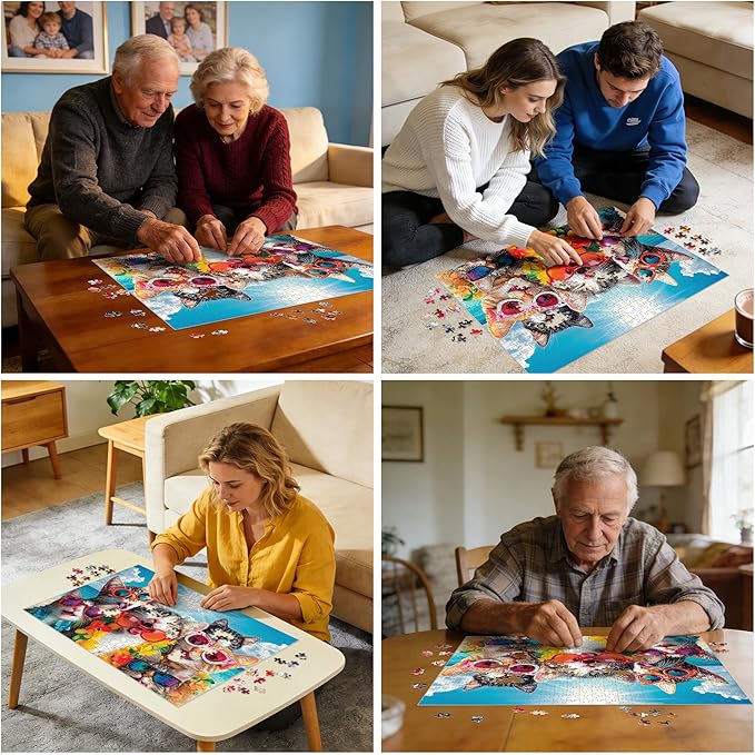 500 Pieces Puzzle for Adults, Summer Cat Beach Jigsaw Puzzle for Adults Teens, Recycled Cardboard Puzzles 500 Pieces for Seniors, Challenging Puzzles Game Gift for Family Fun, 20.5 x 15 in