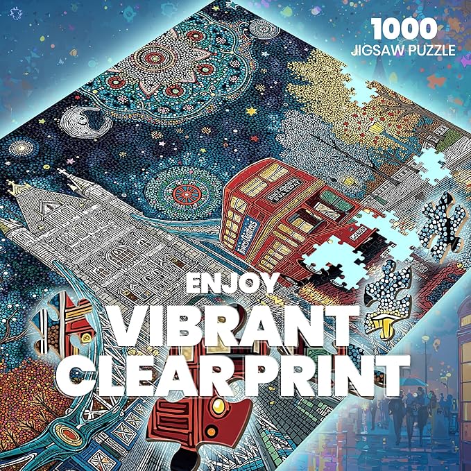 Puzzles for Adults 1000 Pieces, London Tower Bridge City Bus Van Gogh Starry Night, 1000 Piece Puzzle for Adults Seniors, Hard Jigsaw Puzzles with Letters on Back, 1:1 Poster