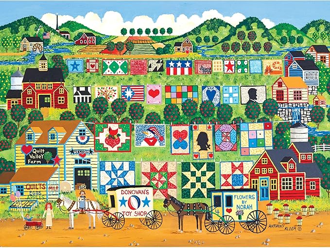 RoseArt - Home Country- Quilt Valley Farm - 1000 Piece Jigsaw Puzzle for Adults