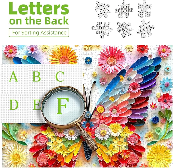 Puzzles for Adults 500 Pieces Colorful Butterfly FlowerJigsaw Puzzles 500 Pieces Difficult Fun Paper Art Unique Beautiful Family Puzzle Challenging Games Gift for Teens Adults (20"x20")