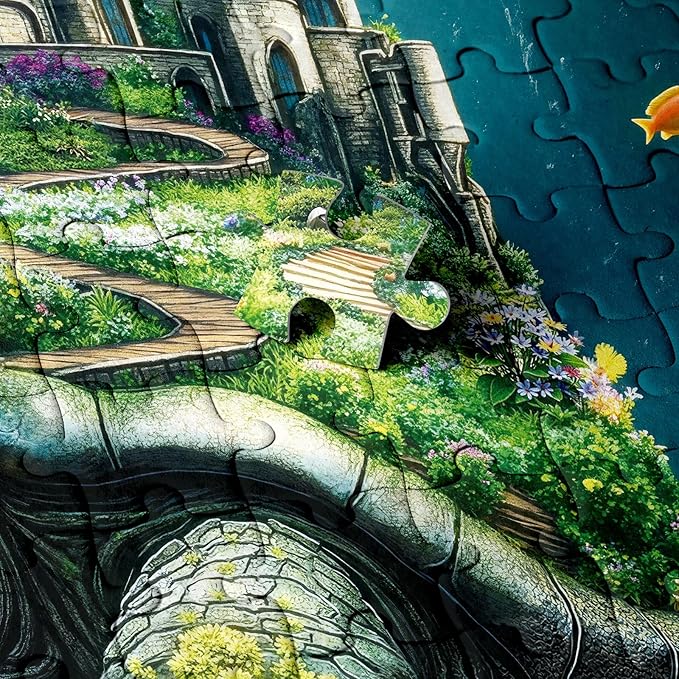 Fantasy Sea Turtle Ocean Puzzle 1000 Pieces for Adults, Turtle Castle Animals Nature Jigsaw Puzzles, Underwater Coral Vintage Art Puzzles