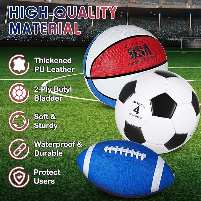 Libima 3 Pcs Sports Ball Set for Kids Teens Include Official Size Basketball Soccer Football with Pump and Carry Bag Training Practice Sport Back to School Gift
