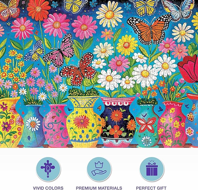 Cross & Glory - 1000 Piece Jigsaw Puzzle for Adults |Blooming Butterflies | Best New Spring Garden Puzzle | Vibrant Butterfly | 20x27 Inches | Flower Puzzle