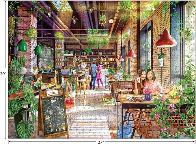RoseArt - My Happy Place - Neighborhood Cafe 750 Piece Jigsaw Puzzle - Vibrant Coffee Shop Art - Made in USA