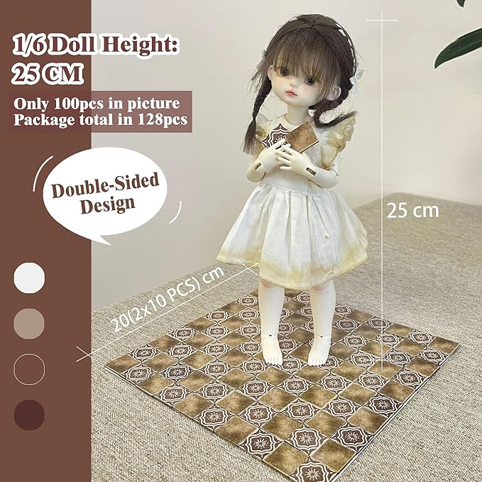 Dollhouse Flooring Tiles on 1/12 1/6 Scale Miniature Decor Accessories 128pcs Double-Sided