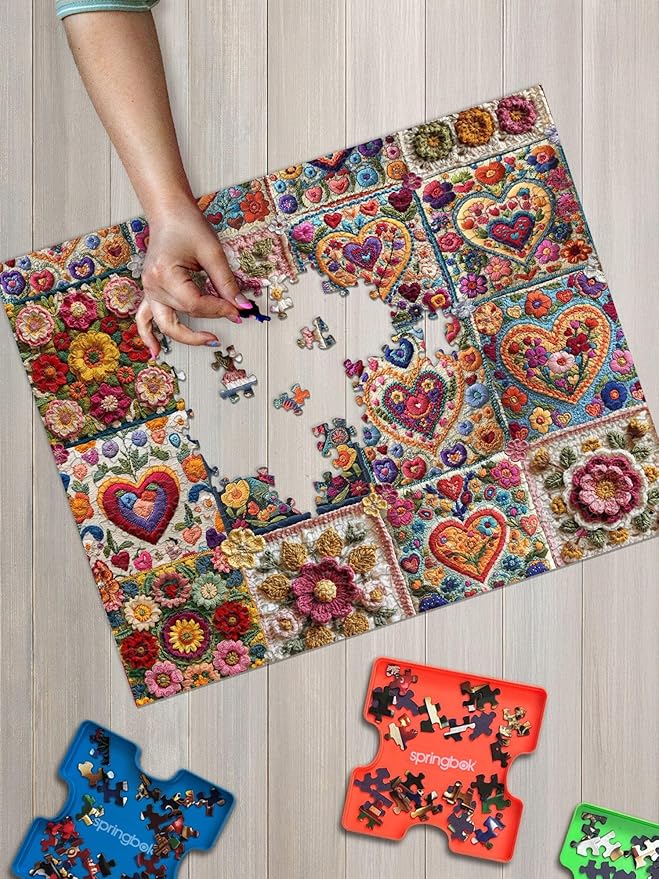 Springbok Crochet Hearts 1000 Piece Jigsaw Puzzle for Adults - Poster Now Included - Unique Cut Pieces - Made in USA