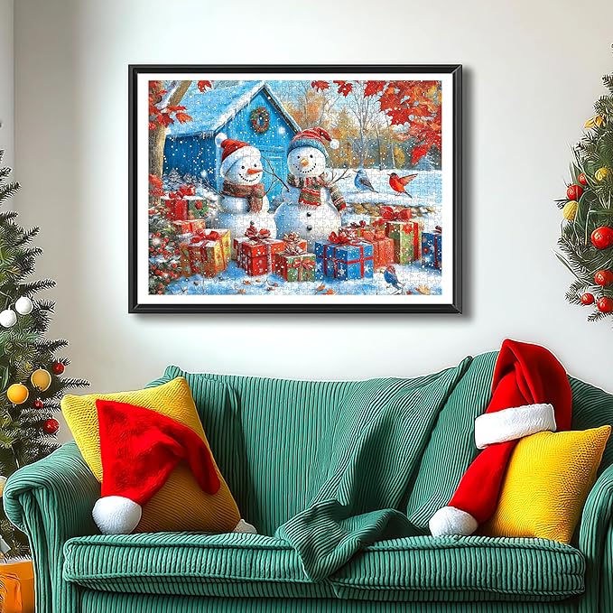 Winter Snowman Fun 1000 Piece Puzzle for Adults, Fun Puzzles for Adults 1000 Pieces with HD Print & Poster, 27.5 * 19.7 in Dust Free, for Gifts Halloween Christmas Family Games Lovers