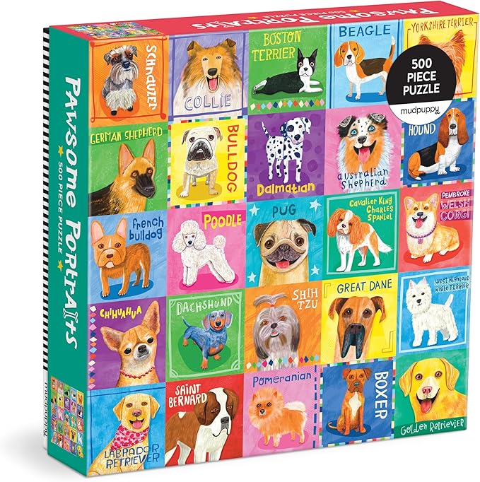 Mudpuppy Pawsome Portraits! – 500 Piece Family Jigsaw Puzzle with Colorful and Fun Illustrations of A Variety of Dogs for Children Ages 8 and Up
