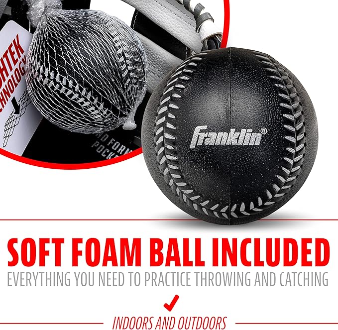 Franklin Sports Kids Baseball Glove + Foam Ball Sets - Meshtek Youth Teeball Gloves for Kids + Toddlers - Left + Right Hand Throw - 9.5" Inch