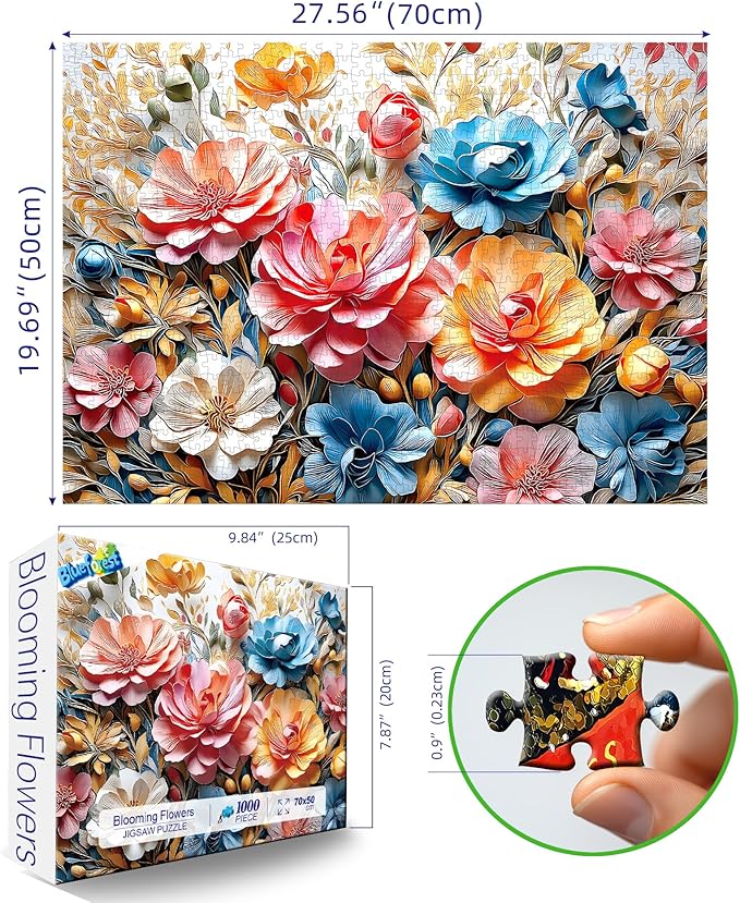 Vibrant Floral Bloom 1000 Piece Puzzles for Adults Clearance, Fun Puzzles for Adults 1000 Pieces with HD Print & Poster, 27.5" X 19.7" Dust Free, for Gifts Halloween Christmas Family Games