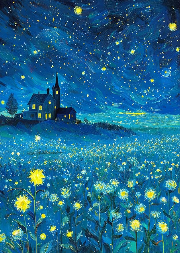 Puzzles for Adults 1000 Pieces Romantic Glitter Blue Starry Sky Jigsaw Puzzle with Letters on The Back Challenging Puzzles Game for Family and Friends (27.5"x19.6")
