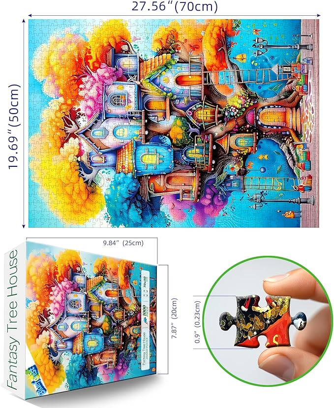Blueforest 1000 Piece Puzzle for Adults - Whimsical Colorful Tree House Fantasy Art Jigsaw Puzzle, 27.5x19.7 Inches Premium Quality for Game Nights Relaxation & Home Decor