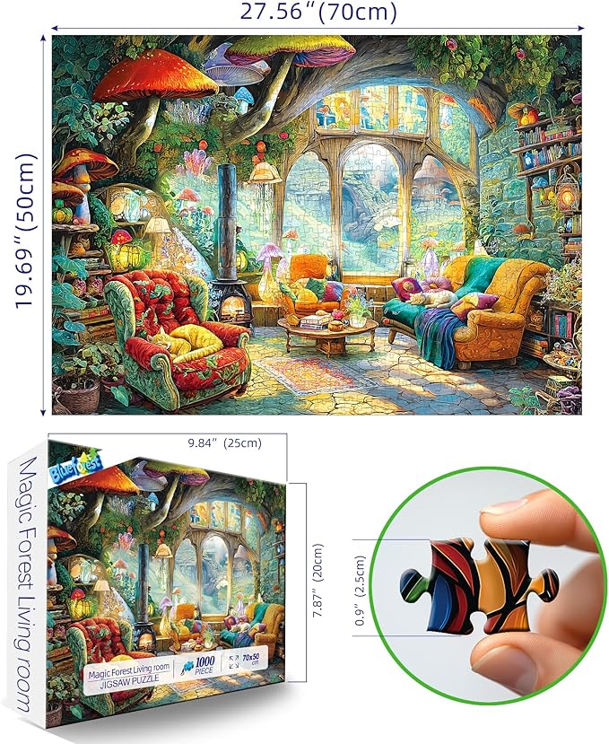 Fantasy Mushroom Living 1000 Piece Puzzle for Adults, Fun Puzzles for Adults 1000 Pieces with HD Print & Poster, 27.5 * 19.7 in Dust Free, for Gifts Halloween Christmas Family Games Lovers