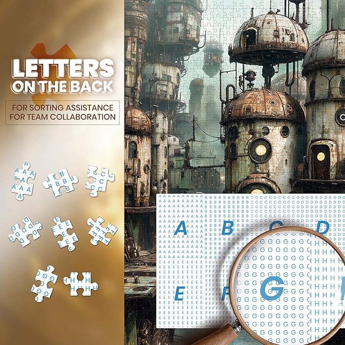 Puzzles for Adults 1000 Pieces- Fantasy Anime Puzzle 1000 Piece in Steampunk City Puzzles, Hard Challenging Jigsaw Puzzles with Letter on Back, Gifts for Adults & Game Nights with 1:1 Poster